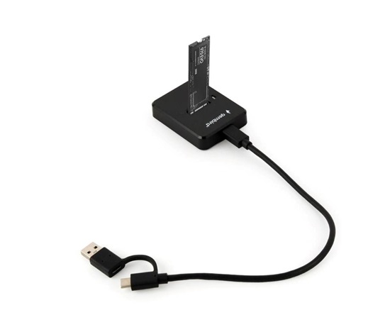 GEMBIRD dokovací stanice pro stolní počítače DD-U3M2, USB-C, M.2 SATA, NVMe SSD, černá