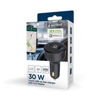 GEMBIRD Nabíječka do auta, 1x USB, 1xUSB-C, rychlo-nabíječka, QC3.0, 30 W, černá