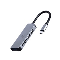 GEMBIRD hub, 3-port USB 3.1, Type-C, se čtečkou karet
