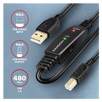 BAZAR - AXAGON ADR-210B, USB 2.0 A-M -> B-M aktivní propojovací / repeater kabel, 10m - Poškozený obal (Komplet)