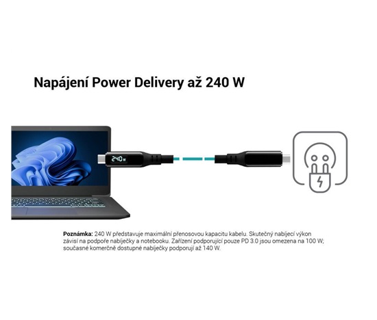 i-tec Thunderbolt 4/USB4 Class Pro Cable 240W with LCD (40 Gbps, 150 cm)