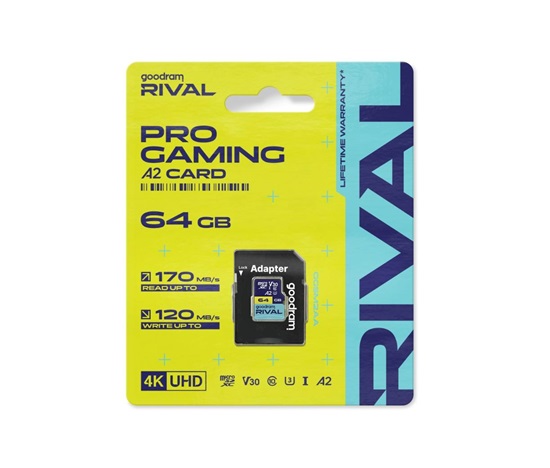 GOODRAM microSDXC karta 64GB RIVAL (R:170/W:120 MB/s), UHS-I Class 10, U3, V30 + Adapter