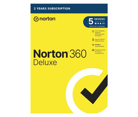 NORTON 360 DELUXE 50GB +VPN 1 uživatel pro 5 zařízení na 2 roky - ESD 1+1 (50%)
