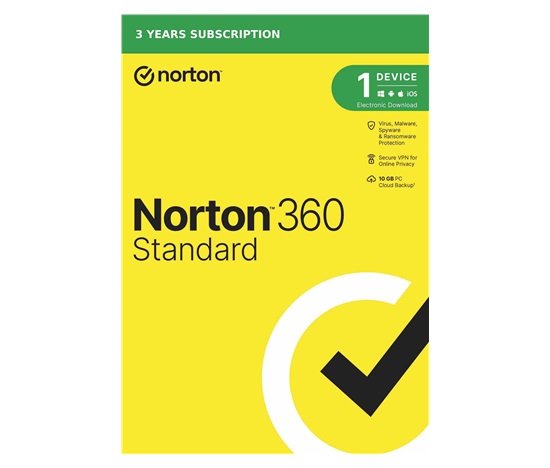 NORTON 360 STANDARD 10GB + VPN 1 uživatel pro 1 zařízení na 3 roky ESD 1+1 (50%)
