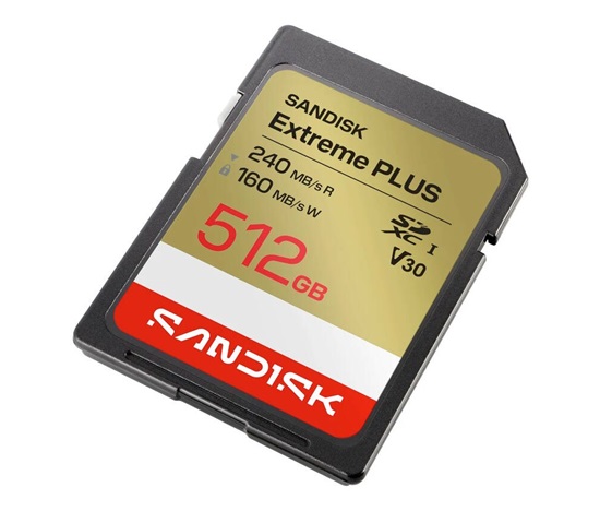 SanDisk SDXC karta 512GB Extreme PLUS (R240/W160 MB/s Class 10, UHS-I U3 V30)
