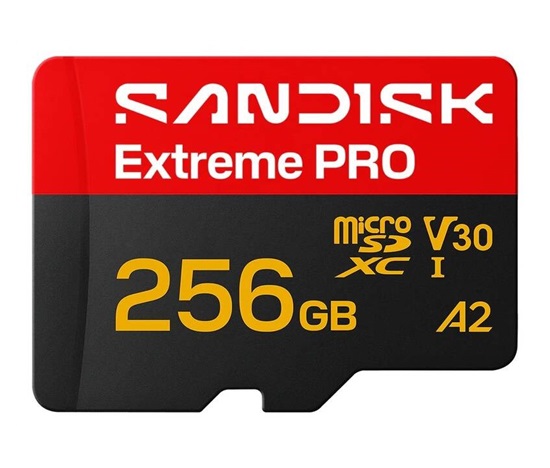SanDisk micro SDXC Extreme PRO 256GB UHS-I U3 (250R/170W MB/s, UHS-I U3 V30) + adaptér