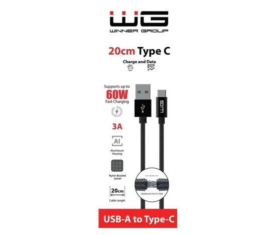 WG - Datový kabel Type-C na USB-A, 20 cm, černá