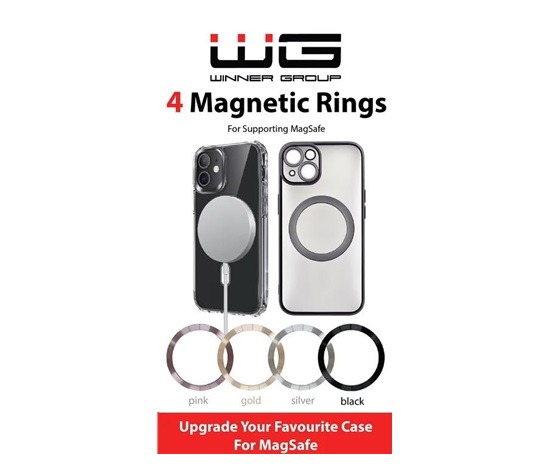 WG - Univerzální magnetické kroužky pro nalepení na kryt, 1x růžový + 1x zlatý + 1x stříbrný + 1x černý, MagSafe