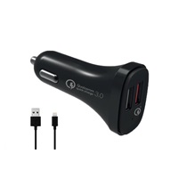 WG - Autonabíječka 2x USB-A, Quick Charge 3.0 5,4 A, + kabel USB-A na Lightning, černá