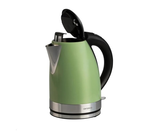Orava VK-3217 GK, nerezová varná konvice 1,7 l, khaki zelená, 2000 W, otočný podstavec, LED signalizace