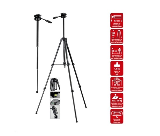 BAZAR - Braun stativ LW 168S (62-168cm, 1500 g, 3-směrná hlava, max.5kg, monopod) - POŠKOZENÝ OBAL