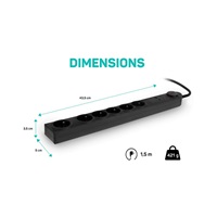 CONNECT IT prodlužovací kabel s přepěťovou ochranou ,6 zásuvek, 1,5 m (černá)