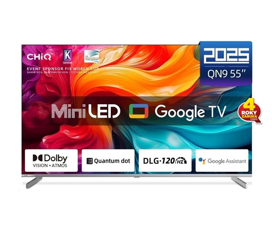 BAZAR - CHiQ M55QN9V TV 55", UHD MiniLED  Google TV DLG 120 Hz - Poškozený obal (Komplet)