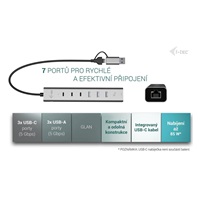 i-tec USB-C/USB-A Metal HUB 6 port (3x USB-C, 3x USB-A), LAN, Power Delivery 85W