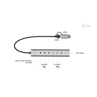 i-tec USB-C/USB-A Metal HUB 6 port (3x USB-C, 3x USB-A), LAN, Power Delivery 85W