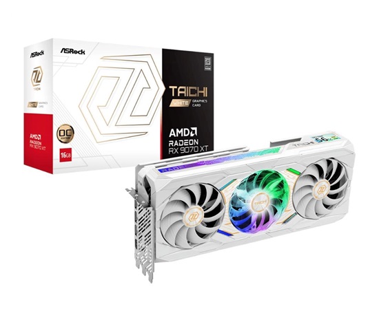 ASRock VGA AMD Radeon RX 9070 XT Taichi White 16GB OC, RX 9070 XT, 16GB GDDR6, 3xDP, 1xHDMI