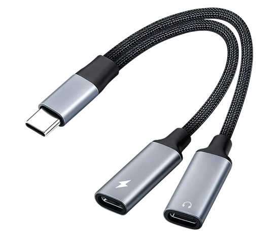PremiumCord USB-C redukce 2-in-1 pro audio sluchátka a současné nabíjení 12,5cm