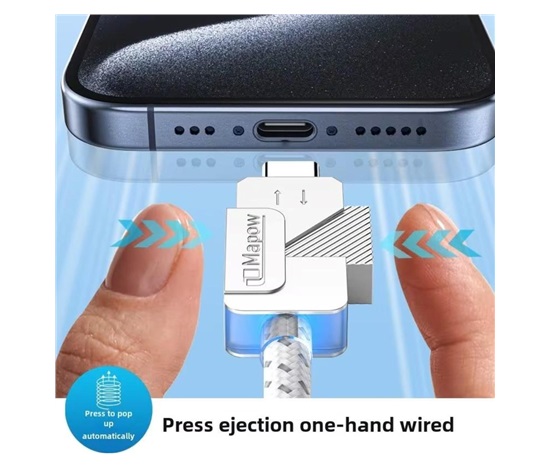 PremiumCord USB-C kabel s tlačítkem pro odpojení USB-C jednou rukou, rychlé nabíjení 6A, bavlněný oplet 2m