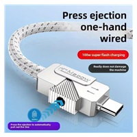 PremiumCord USB-C kabel s tlačítkem pro odpojení USB-C jednou rukou, rychlé nabíjení 6A, bavlněný oplet 2m