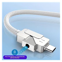 PremiumCord USB-C kabel s tlačítkem pro odpojení USB-C jednou rukou, rychlé nabíjení 6A, bavlněný oplet 2m