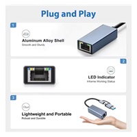 PremiumCord Adaptér USB-C a USB-A na Gigabit 10/100/1000Mbps 15cm