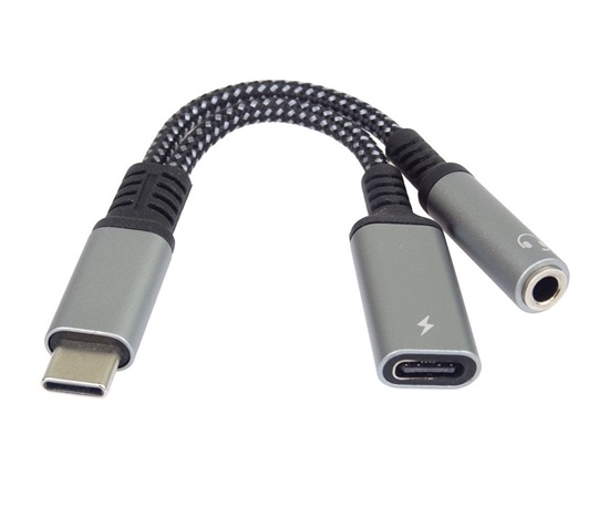 BAZAR - PremiumCord Redukce USB-C /3,5mm jack s DAC chipem + USB-C pro nabíjení 13cm - Poškozený obal (Komplet)