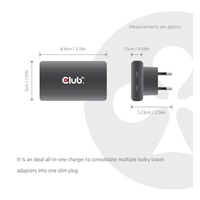 Club3D cestovní nabíječka 65W GAN Technologie, 2 porty (2xUSB-C), PPS, PD 3.1