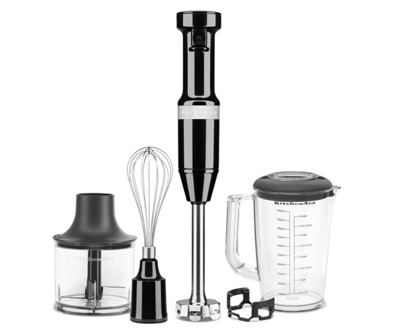KitchenAid 5KHBV83EOB tyčový mixér leskle černý, 1 l, 180 W, 4břitý nůž, sekací a šlehací nástavec