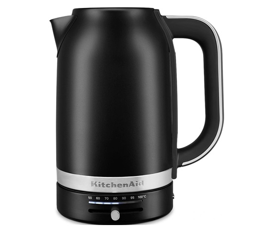 KitchenAid 5KEK1701EBM rychlovarná konvice matně černá, 1,7 l, 2400 W, regulace teploty 50-100 °C, Keep Warm, nerezová