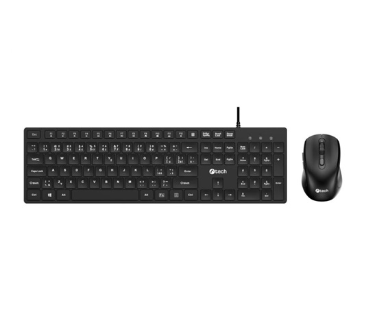 C-TECH Klávesnice KBM-108, drátový combo set s myší, multimediální, USB, CZ/SK
