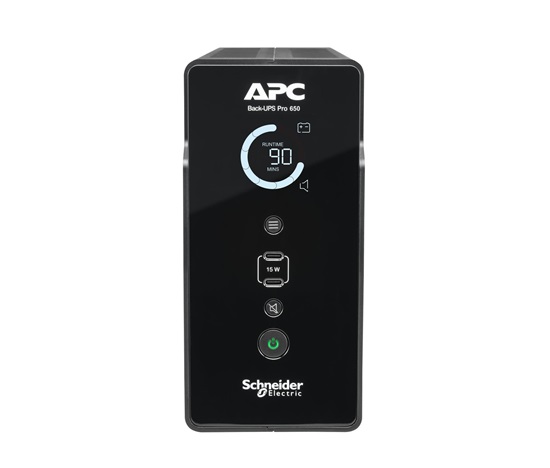 APC Back-UPS Pro 650VA / 400 W, 6 zásuvek IEC, rozhraní LCD, nabíjecí porty USB, Tower, 230 V