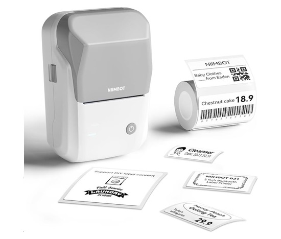 BAZAR - Niimbot Tiskárna štítků B1 Smart, grey + role štítků 210ks - Poškozený obal (Komplet)