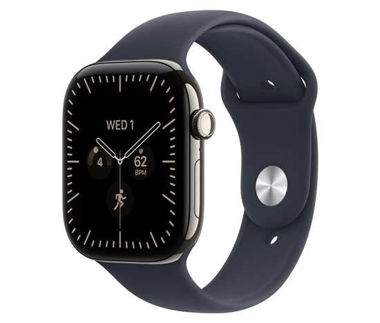 Apple Watch Series 12 GPS + Cellular 42mm Natural Titanium Case with Navy Blue Sport Band - S/M