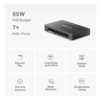 MERCUSYS switch MS108GP (8xGbE,7xPoE+,65W,fanless)