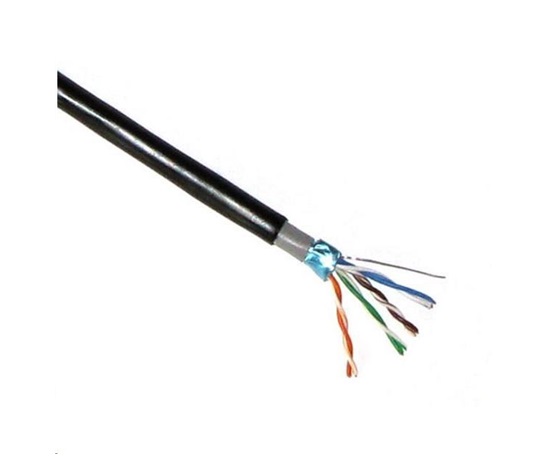 FTP kabel PlanetElite, Cat5E, drát, dvojitý venkovní PE+PVC, Dca, černý, 305m, cívka