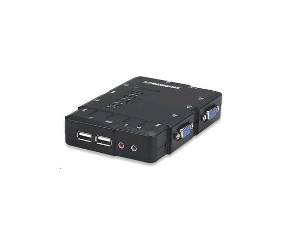 MANHATTAN KVM przełącznik 4 porty, USB, audio, zintegrowane kable