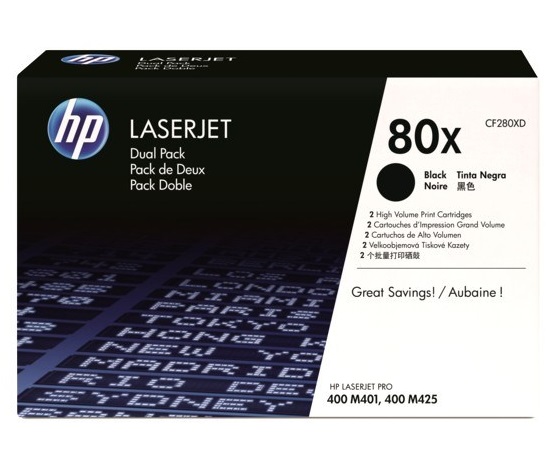 HP 80X Black 2-pack LJ Toner Cart, CF280XD (6,900 / 6,900 pages)