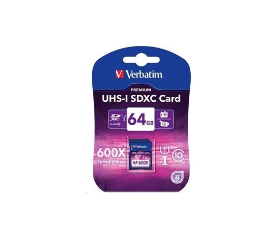 VERBATIM SDXC karta 64GB PREMIUM, UHS-1, Class 10 (R:90/W:25 MB/s)