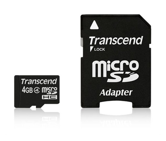 TRANSCEND MicroSDHC karta 4GB Class 4 + adaptér