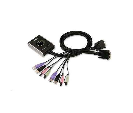 ATEN přepínač KVM 2-port DVI KVMP USB2.0, mini, audio, 1.2m kabely