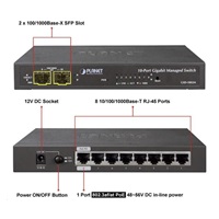 Planet GSD-1002M Switch, 8 x 10/100/1000 + 2 x 100/1000 Combo port, management, PoE-in napájení