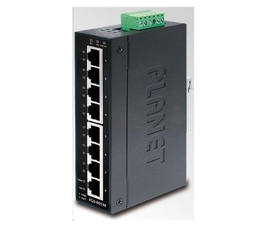 Planet switch IGS-801M, 8X 1000BASE-T, DIN, IP30, -10 AŽ 60°C, ESD+EFT DO 6KV, WEB/SNMP, VLAN, STP