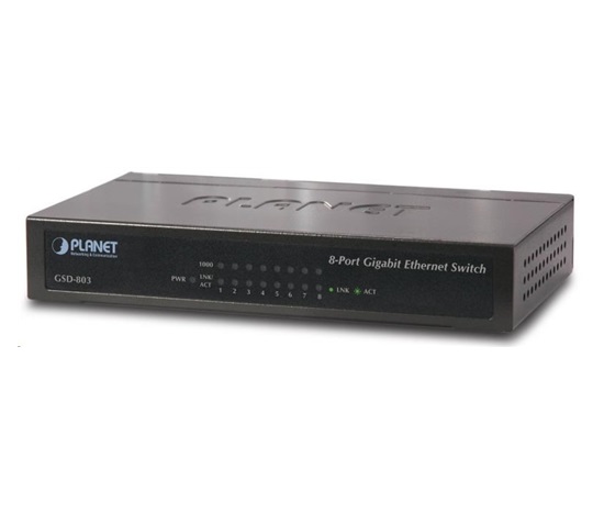 Planet switch GSD-803 10/100/1000 (8X1000BASE-T), EUP, 802.3AZ, kov