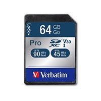 VERBATIM SDXC karta 64GB Pro, U3, V30 (R:90/W:45 MB/s)