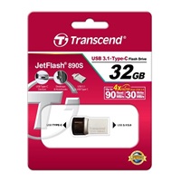 TRANSCEND Flash Disk 32GB JetFlash®890S OTG, USB 3.1 Type-C/A (R:90/W:30 MB/s) stříbrná