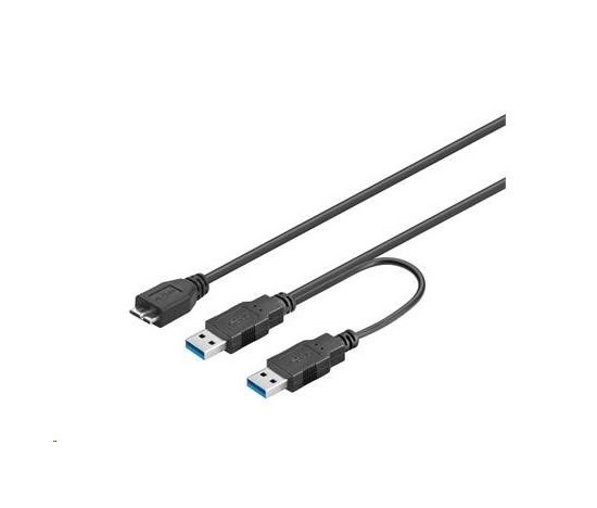 PREMIUMCORD Kabel USB 3.0 2xA - micro (M/F) 30cm DUÁLNÍ (extra napájení)