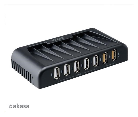 AKASA HUB USB Connect 7FC, 5x USB 2.0, 2 nabíjecí porty USB, externí, s napájecím adaptérem