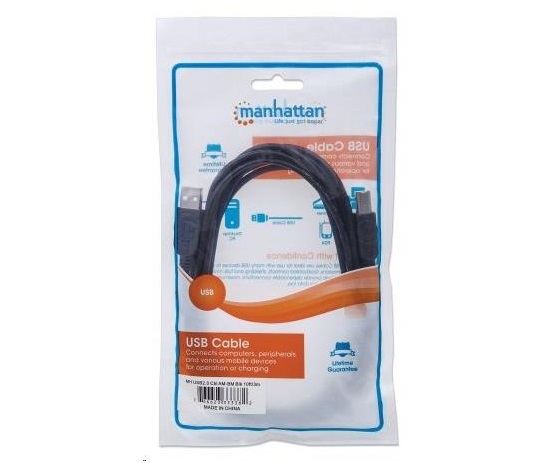 MANHATTAN Hi-Speed USB Device Cable, Type-A Male / Type-B Male, 5m (3 ft.), Black