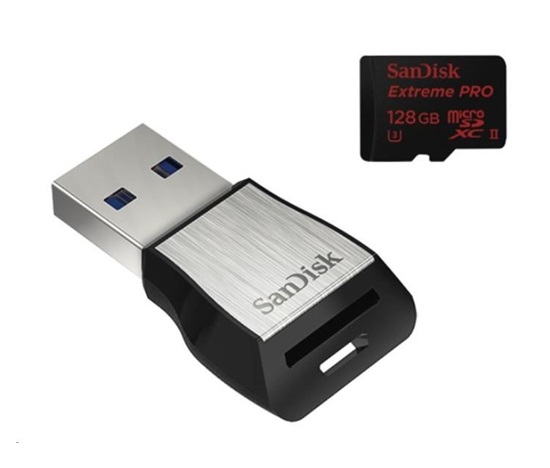 Sandisk MIcroSDXC karta 128GB Extreme PRO (275MB/s, Class 10 UHS-II U3) + USB 3.0 čtečka