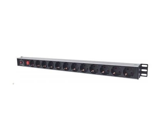 Intellinet Vertical Rackmount 12-Way Power Strip - German Type, rozvodný panel, 12x DE zásuvka, 1.6m kabel